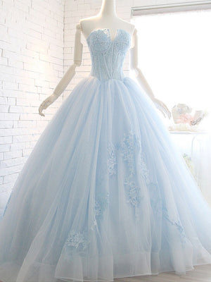 Powder Blue Ball Gown Lace Formal ...